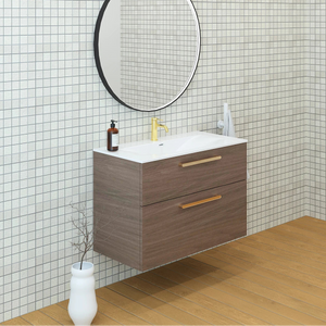 Meuble vasque salle de bain 90cm, Noyer tabac, ZENO