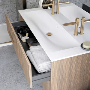 Meuble de salle de bain strié, 70 cm, Chêne doré, SILLAGE