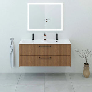 Meuble de salle de bain strié, 120 cm, Chêne noisette, SILLAGE