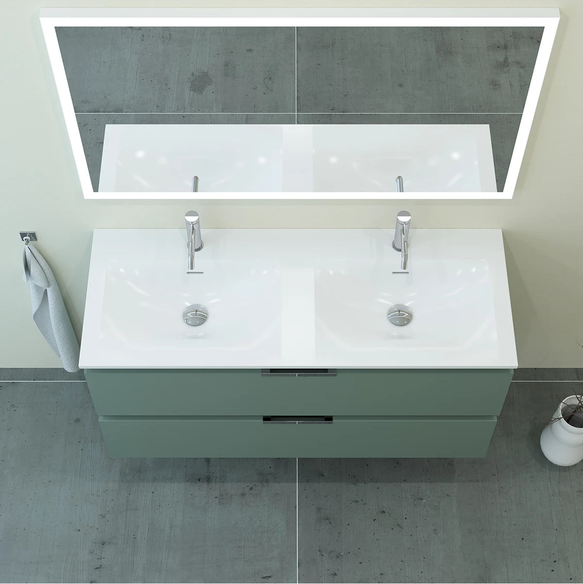 Meuble double vasque salle de bain 120cm, Amande Mat, TEMPO