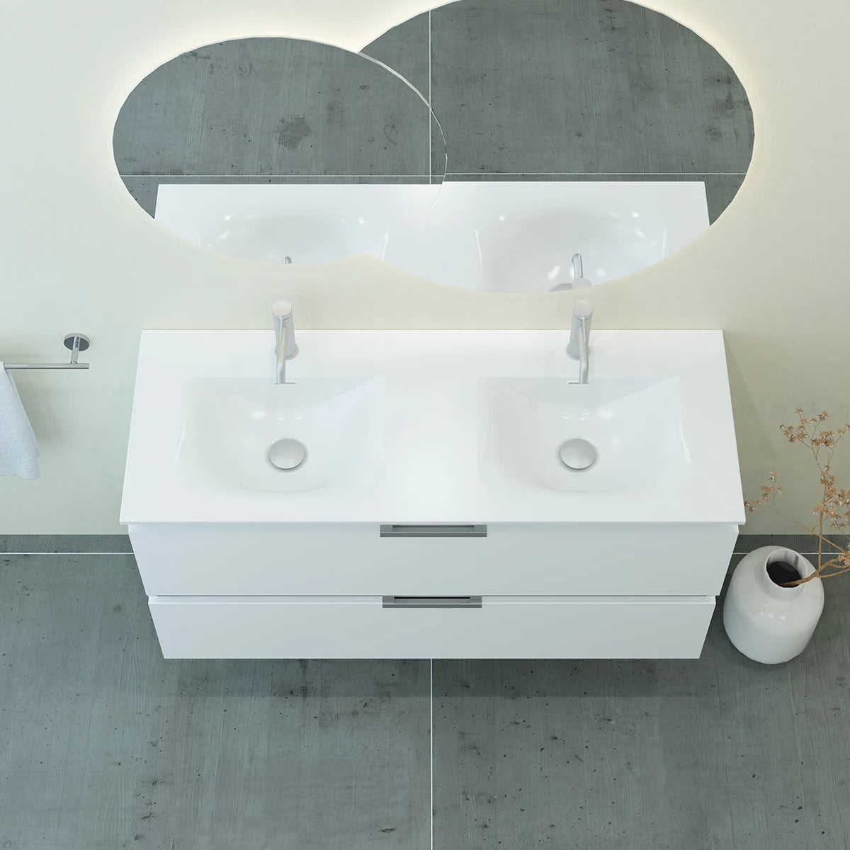 Meuble double vasque salle de bain 120cm, Blanc Brillant, TEMPO