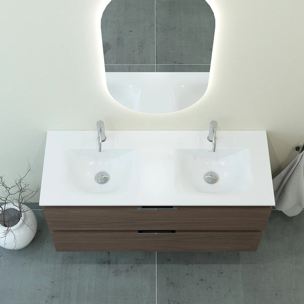 Meuble double vasque salle de bain 120cm, Noyer tabac, TEMPO