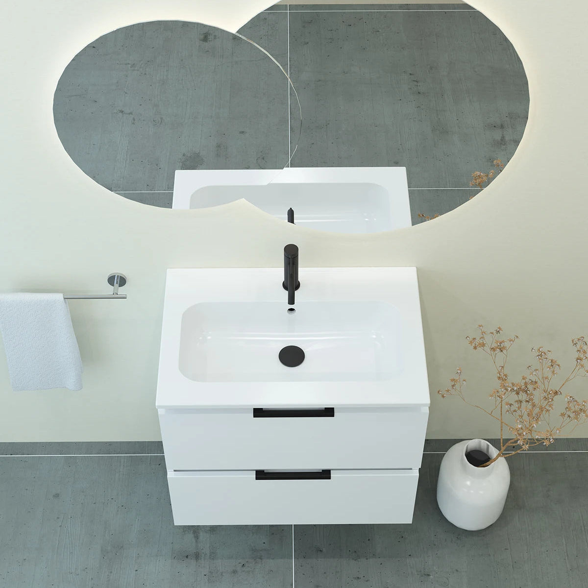 Meuble vasque salle de bain 70cm, Blanc Brillant, TEMPO