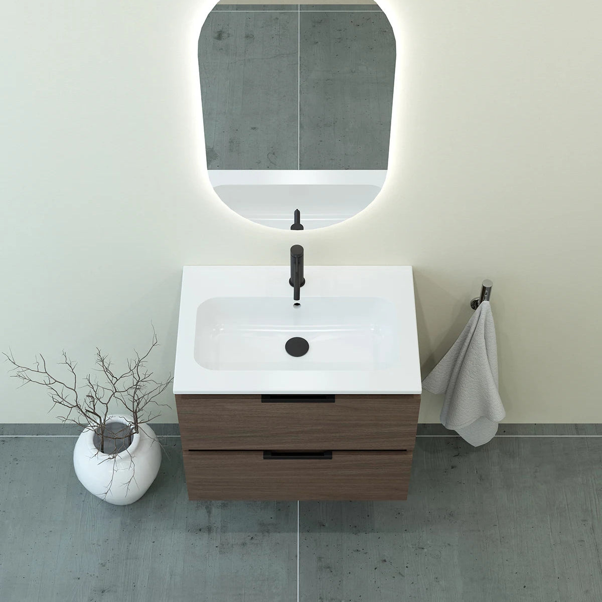 Meuble vasque salle de bain 70cm, Noyer Tabac, TEMPO