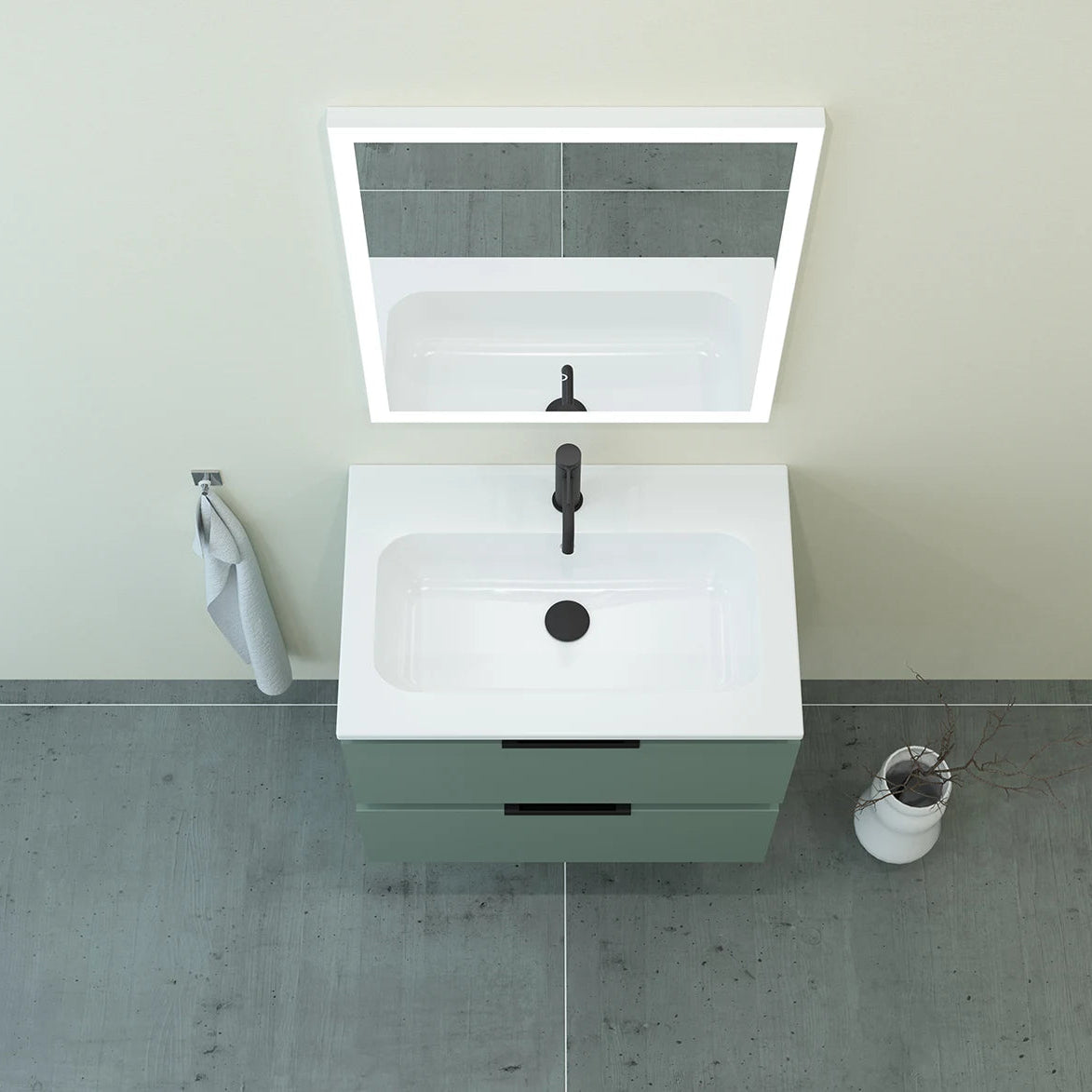 Meuble vasque salle de bain 90cm, Amande Mat, TEMPO