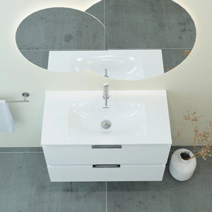 Meuble vasque salle de bain 90cm, Blanc Brillant, TEMPO