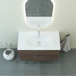 Meuble vasque salle de bain 90cm, Noyer tabac, TEMPO