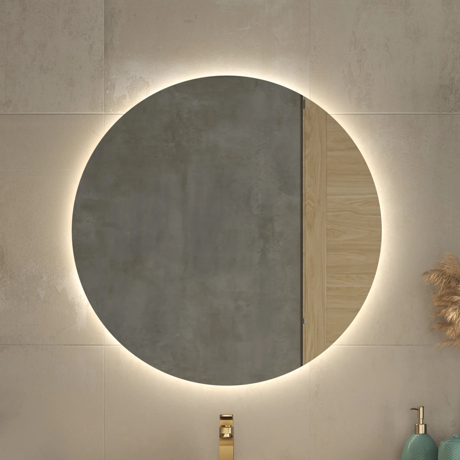 Miroir rond éclairant LED antibris cadre en retrait LUME