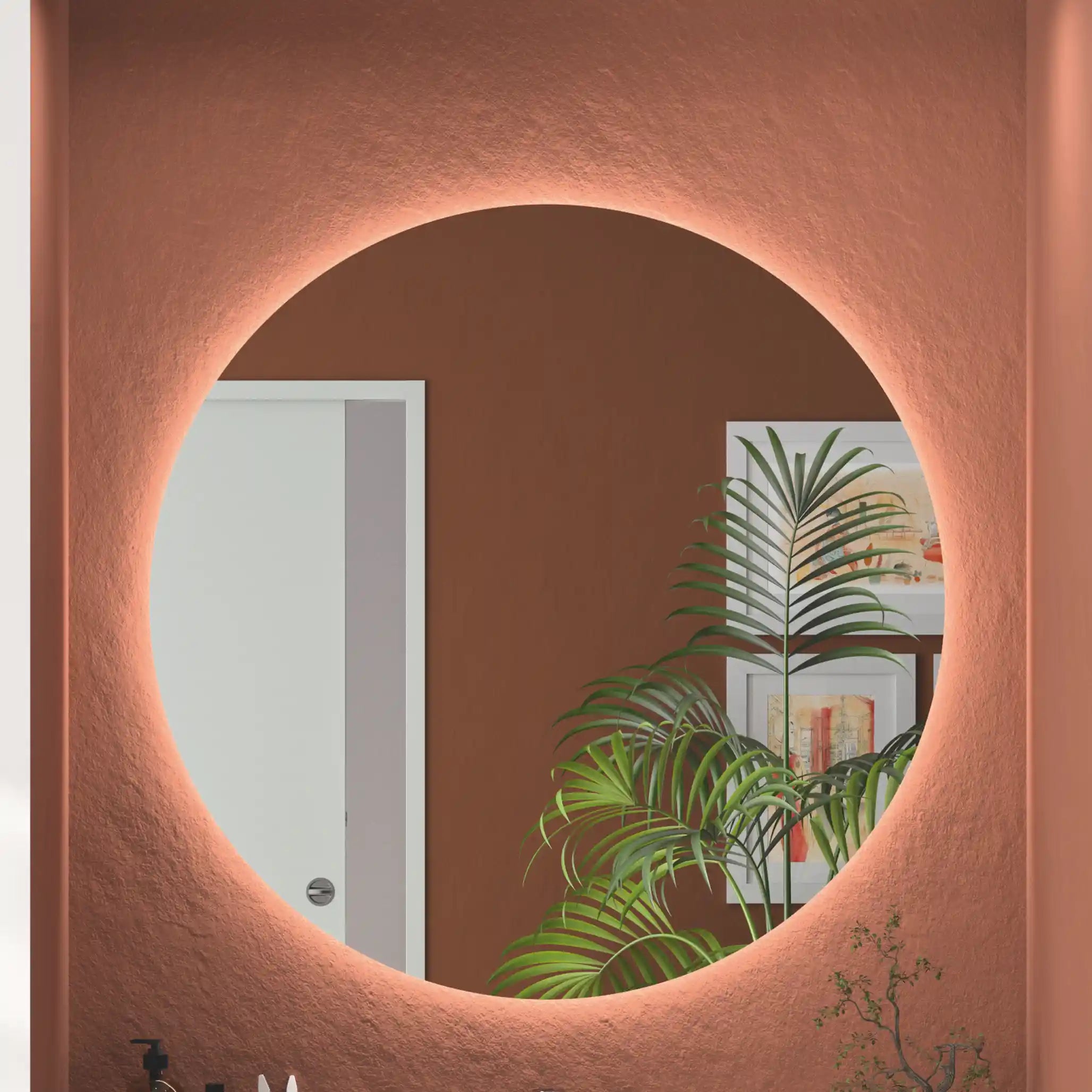 Miroir rond éclairant LED antibuée cadre en retrait LUME