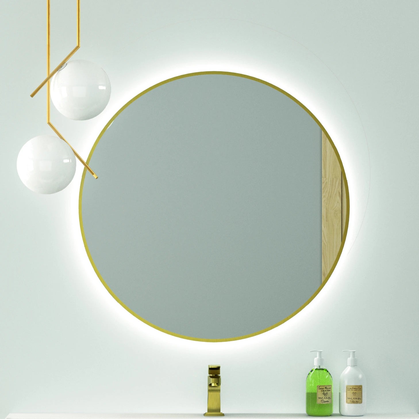 Miroir rond éclairant LED cadre métallique en retrait 80 cm LUME