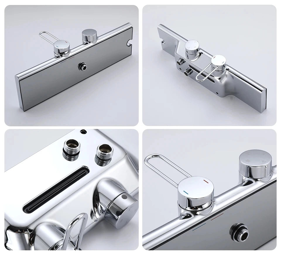 Colonne de douche 4 voies avec mitigeur thermostatique, 2 formes de tête, chrome AGUALE