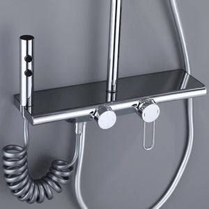 Colonne de douche 4 voies avec mitigeur thermostatique, 2 formes de tête, chrome AGUALE