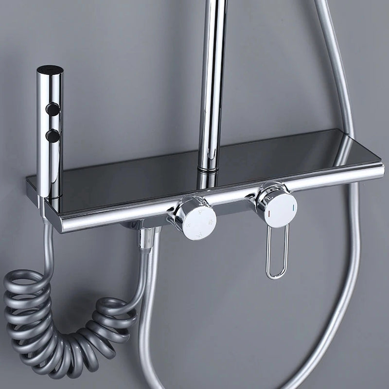 Colonne de douche 4 voies avec mitigeur thermostatique, 2 formes de tête, chrome AGUALE