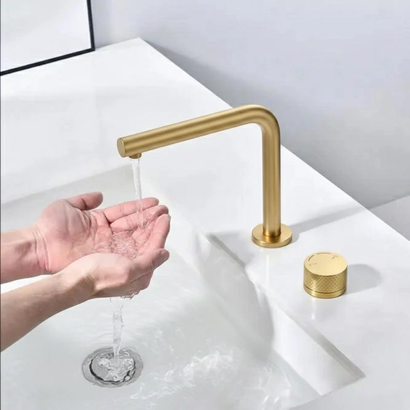 Mitigeur lavabo 2 trous, 2 hauteurs or brossé NEO