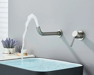 Robinet mitigeur lavabo mural encastré argent brossé VALLERA