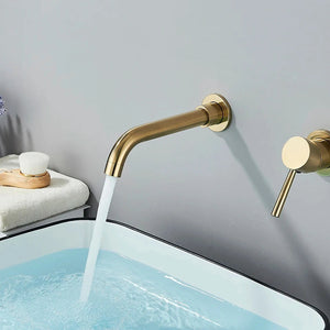 Robinet mitigeur lavabo mural encastré or brossé VALLERA