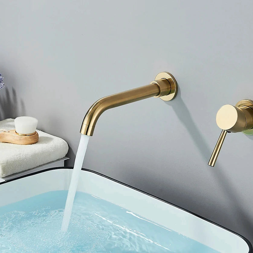 Robinet mitigeur lavabo mural encastré or brossé VALLERA