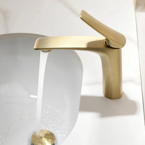 Robinet mitigeur salle de bain, 14cm, or brossé SULFA