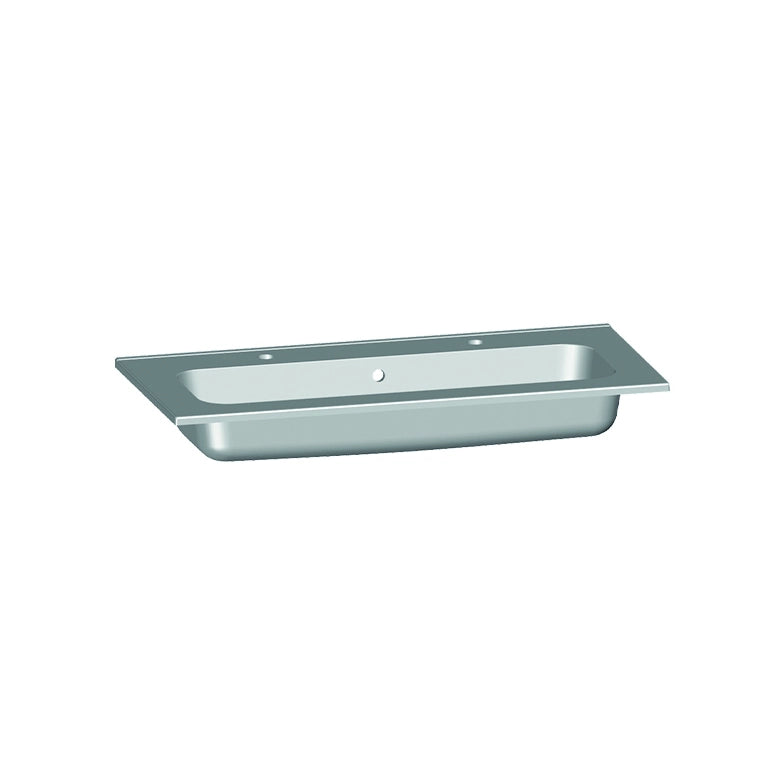 Plan vasque double perçage, Marbre reconstitué 100cm blanc brillant