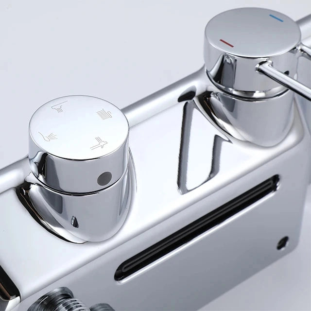 Colonne de douche 4 voies avec mitigeur thermostatique, 2 formes de tête, chrome AGUALE