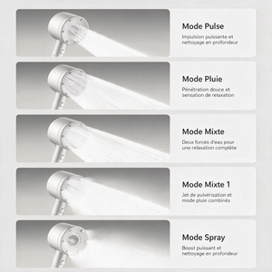 Pommeau de Douche Filtrant Anti-calcaire, 5 Modes, Blanc NERIA