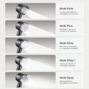 Pommeau de Douche Filtrant Anti-calcaire, 5 Modes, Gris NERIA