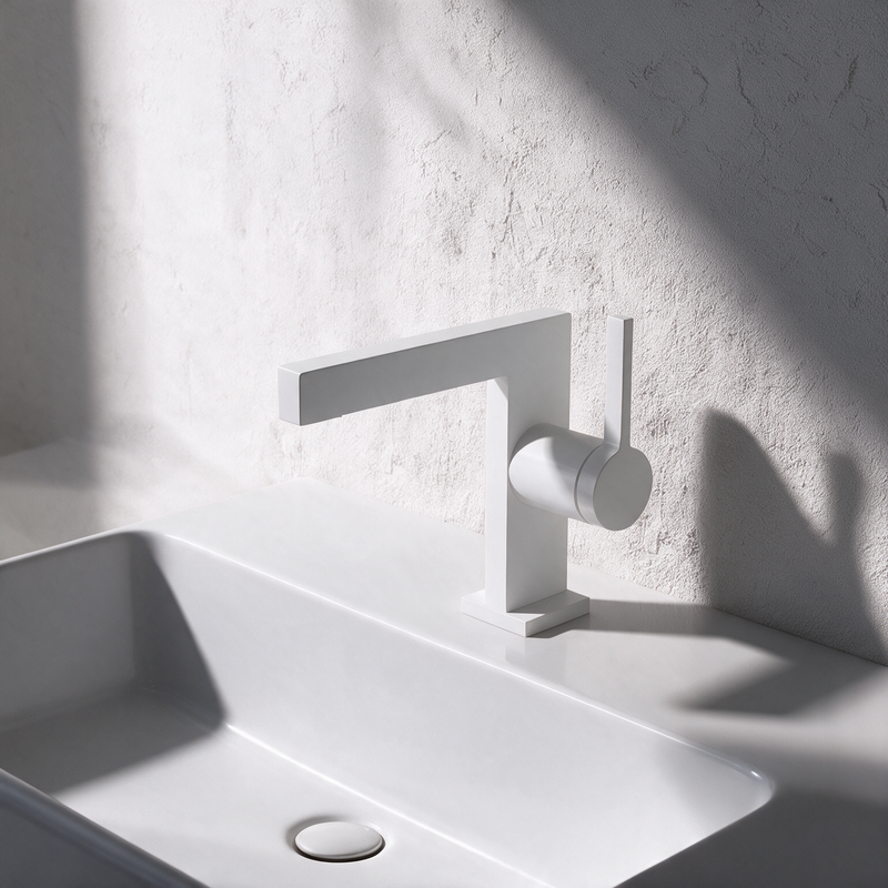 Robinet Lavabo Mitigeur Cubique Blanc Mat CUBO 16cm