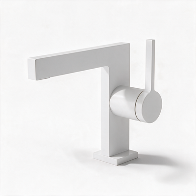 Robinet Lavabo Mitigeur Cubique Blanc Mat CUBO 16cm