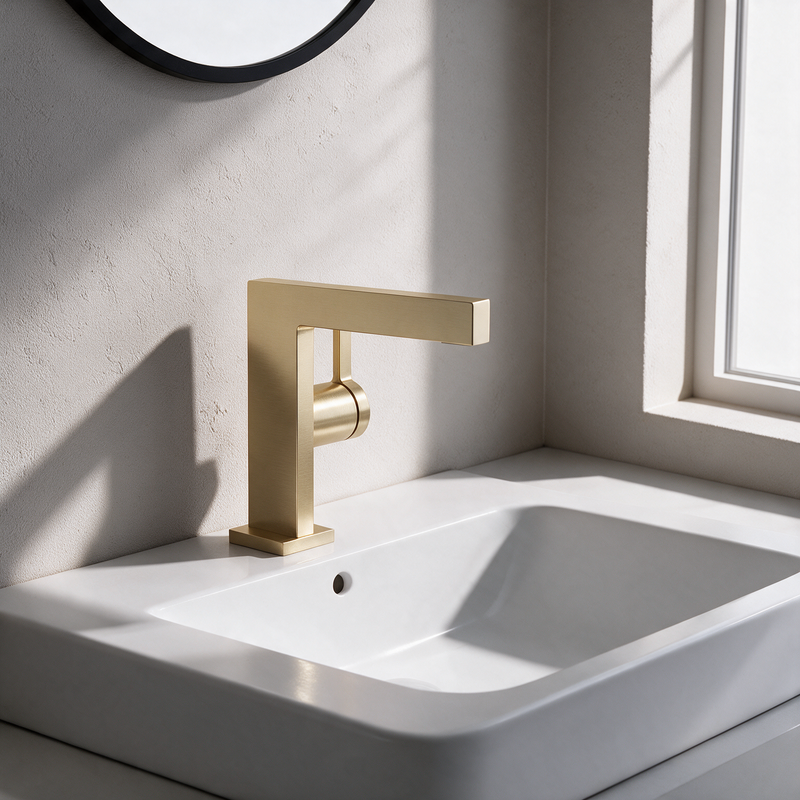 Le robinet lavabo or brossé aux accents chaleureux