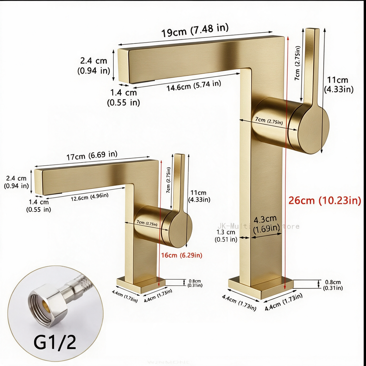 Robinet Lavabo Mitigeur Cubique Or Poli CUBO 16cm