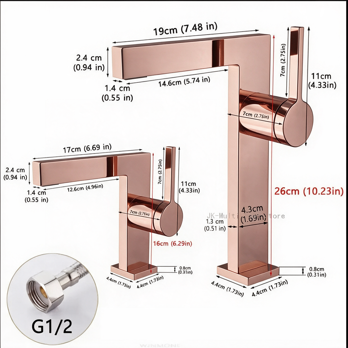Robinet Lavabo Mitigeur Cubique Or Rose CUBO 16cm