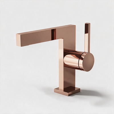 Robinet Lavabo Mitigeur Cubique Or Rose CUBO 16cm