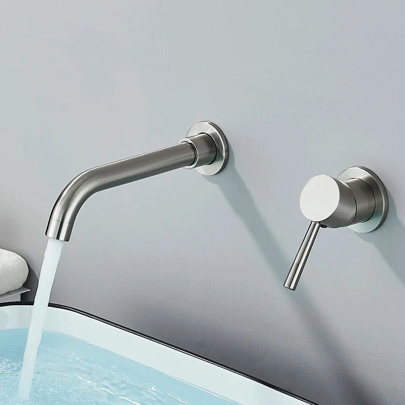 Robinet mitigeur lavabo mural encastré argent brossé VALLERA