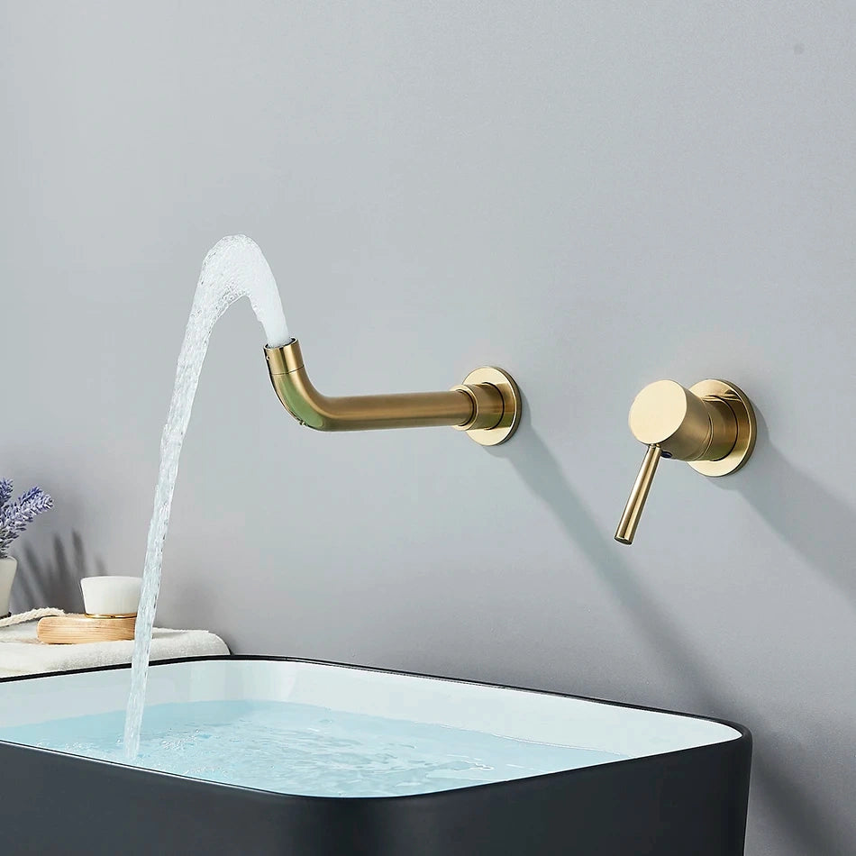 Robinet mitigeur lavabo mural encastré or brossé VALLERA