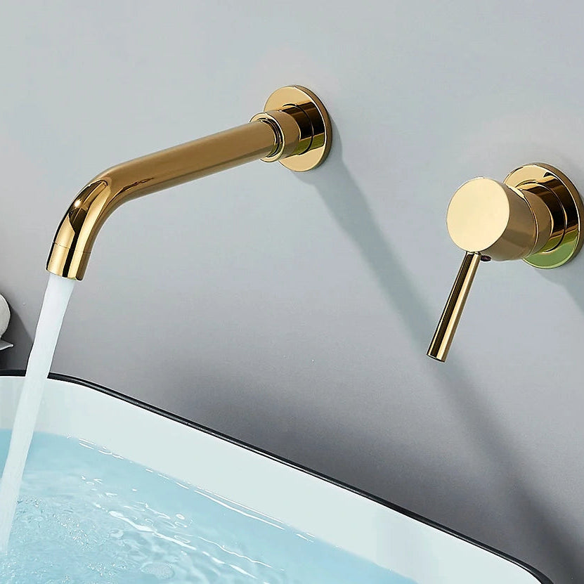 Robinet mitigeur lavabo mural encastré or VALLERA