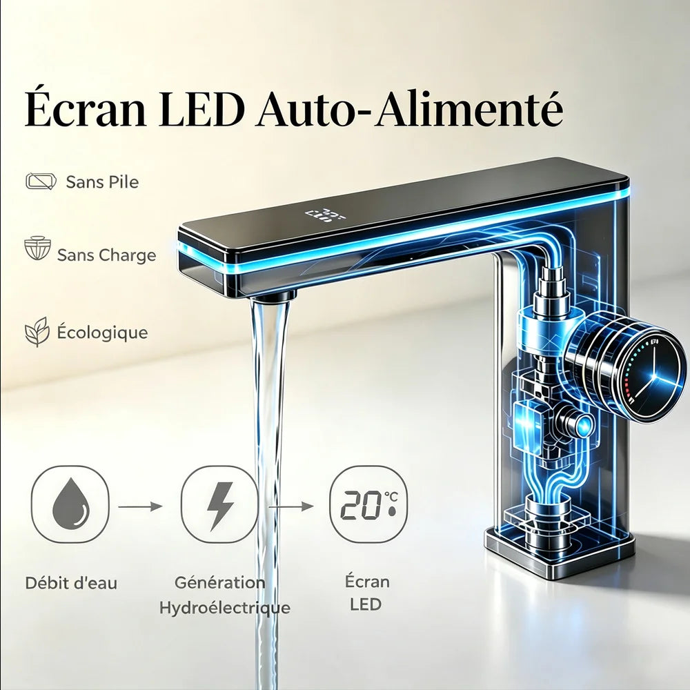Robinet Lavabo Moderne Lumiere LED Autoalimenté ITRON