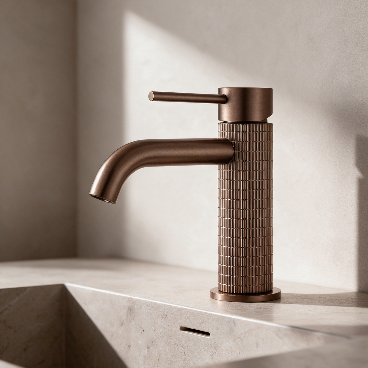 Robinet Lavabo Or Rose brossé Strié 16cm/31cm 'Tuile'