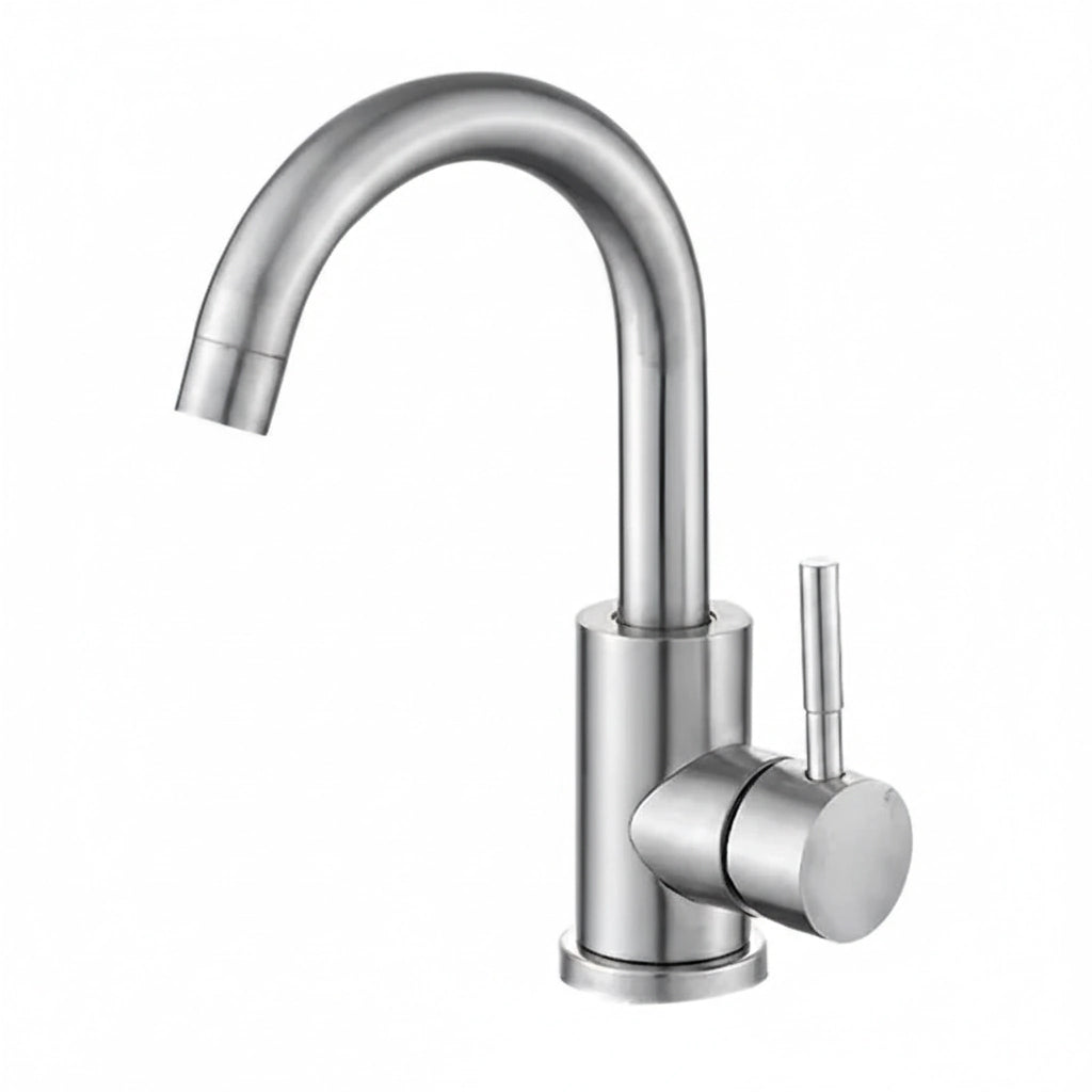Robinet mitigeur lavabo col de cygne inox brossé 28 cm CYGA