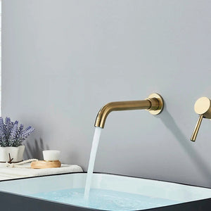 Robinet mitigeur lavabo mural encastré or brossé VALLERA