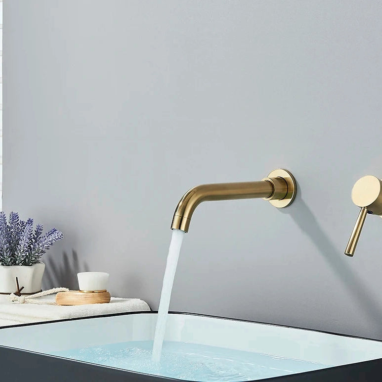 Robinet mitigeur lavabo mural encastré or brossé VALLERA