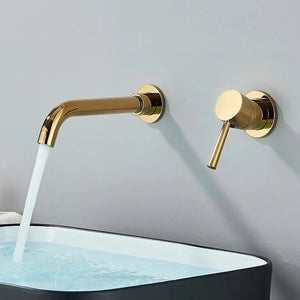 Robinet mitigeur lavabo mural encastré or VALLERA