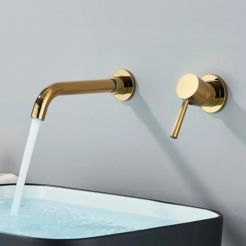 Robinet mitigeur lavabo mural encastré or VALLERA