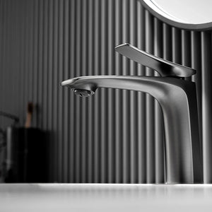 Robinet mitigeur salle de bain, 14cm, gris métal SULFA
