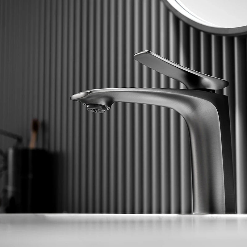 Robinet mitigeur salle de bain, 14cm, gris métal SULFA