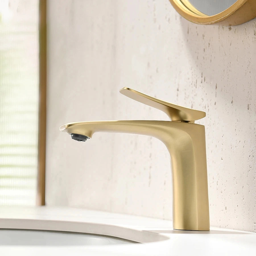 Robinet mitigeur salle de bain, 14cm, or brossé SULFA