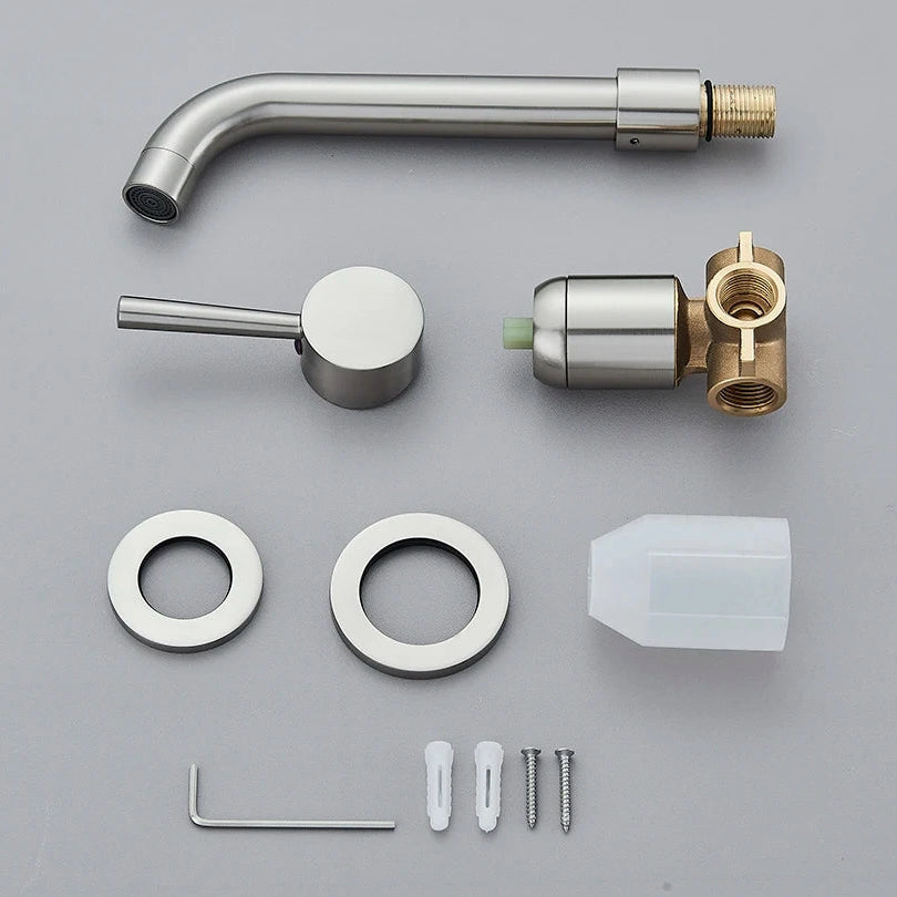 Robinet mitigeur lavabo mural encastré argent brossé VALLERA