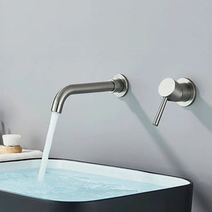 Robinet mitigeur lavabo mural encastré argent brossé VALLERA