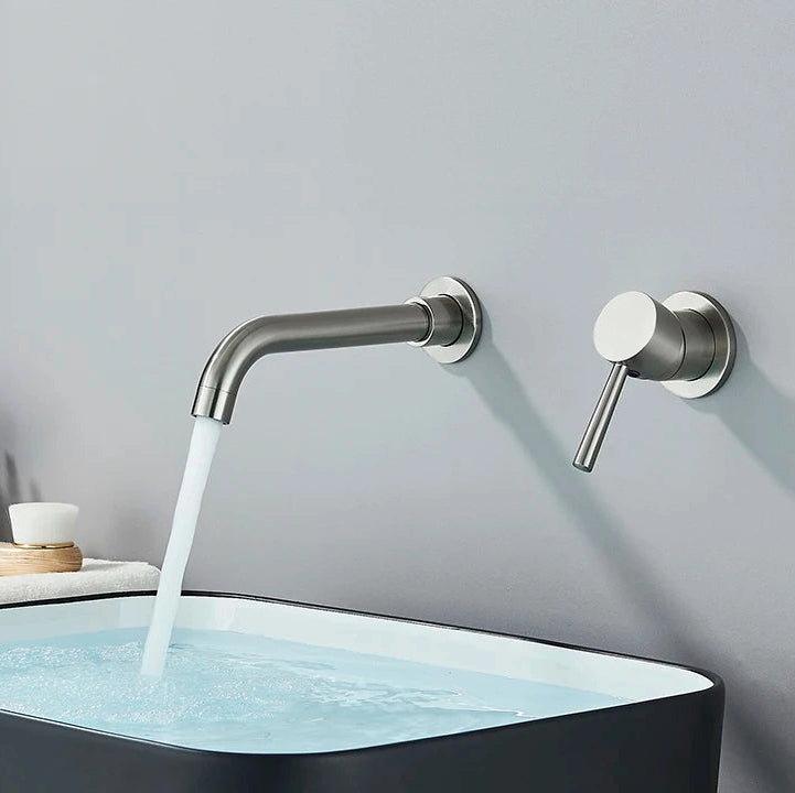 Robinet mitigeur lavabo mural encastré argent brossé VALLERA