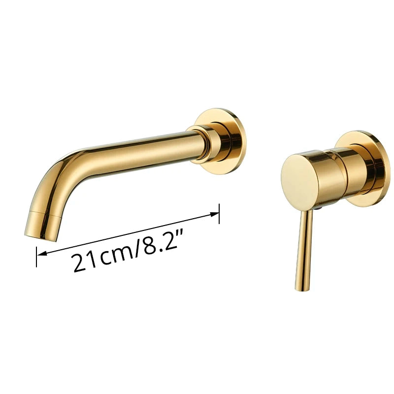 Robinet mitigeur lavabo mural encastré or VALLERA