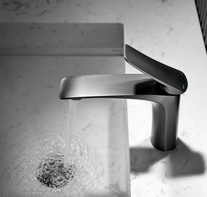 Robinet mitigeur salle de bain, 14cm, gris métal SULFA